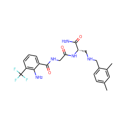 Cc1ccc(CNC[C@H](NC(=O)CNC(=O)c2cccc(C(F)(F)F)c2N)C(N)=O)c(C)c1 ZINC000028952468