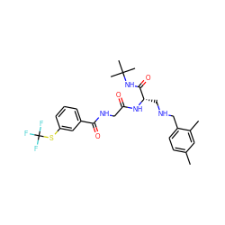 Cc1ccc(CNC[C@H](NC(=O)CNC(=O)c2cccc(SC(F)(F)F)c2)C(=O)NC(C)(C)C)c(C)c1 ZINC000028952433