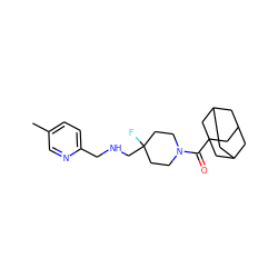 Cc1ccc(CNCC2(F)CCN(C(=O)C34CC5CC(CC(C5)C3)C4)CC2)nc1 ZINC000064527579