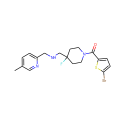 Cc1ccc(CNCC2(F)CCN(C(=O)c3ccc(Br)s3)CC2)nc1 ZINC000064548972