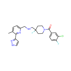 Cc1ccc(CNCC2(F)CCN(C(=O)c3ccc(F)c(Cl)c3)CC2)nc1-c1cc[nH]n1 ZINC000013797321