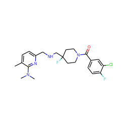 Cc1ccc(CNCC2(F)CCN(C(=O)c3ccc(F)c(Cl)c3)CC2)nc1N(C)C ZINC000000581901