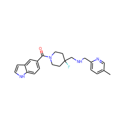 Cc1ccc(CNCC2(F)CCN(C(=O)c3ccc4[nH]ccc4c3)CC2)nc1 ZINC000064528391