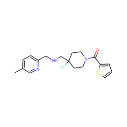 Cc1ccc(CNCC2(F)CCN(C(=O)c3cccs3)CC2)nc1 ZINC000043204879