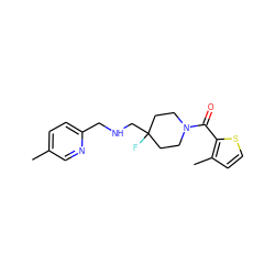 Cc1ccc(CNCC2(F)CCN(C(=O)c3sccc3C)CC2)nc1 ZINC000043204880