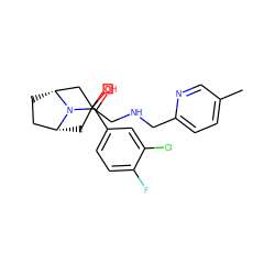 Cc1ccc(CNCC2(O)C[C@@H]3CC[C@H](C2)N3C(=O)c2ccc(F)c(Cl)c2)nc1 ZINC000064548824