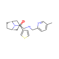 Cc1ccc(CNCC2(O)C[C@@H]3CC[C@H](C2)N3C(=O)c2ccsc2)nc1 ZINC000064549299