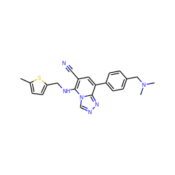 Cc1ccc(CNc2c(C#N)cc(-c3ccc(CN(C)C)cc3)c3nncn23)s1 ZINC001772604236