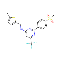 Cc1ccc(CNc2cc(C(F)(F)F)nc(-c3ccc(S(C)(=O)=O)cc3)n2)s1 ZINC000029131888