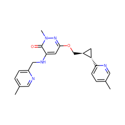 Cc1ccc(CNc2cc(OC[C@H]3C[C@@H]3c3ccc(C)cn3)nn(C)c2=O)nc1 ZINC000221922859