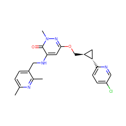 Cc1ccc(CNc2cc(OC[C@H]3C[C@@H]3c3ccc(Cl)cn3)nn(C)c2=O)c(C)n1 ZINC000218501058