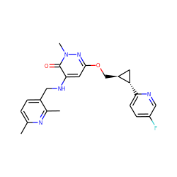 Cc1ccc(CNc2cc(OC[C@H]3C[C@@H]3c3ccc(F)cn3)nn(C)c2=O)c(C)n1 ZINC000218500971