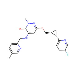 Cc1ccc(CNc2cc(OC[C@H]3C[C@@H]3c3ccc(F)cn3)nn(C)c2=O)nc1 ZINC001772630357