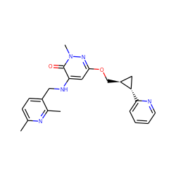 Cc1ccc(CNc2cc(OC[C@H]3C[C@@H]3c3ccccn3)nn(C)c2=O)c(C)n1 ZINC000218501167