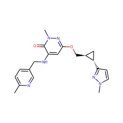 Cc1ccc(CNc2cc(OC[C@H]3C[C@@H]3c3ccn(C)n3)nn(C)c2=O)cn1 ZINC000221917919