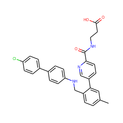 Cc1ccc(CNc2ccc(-c3ccc(Cl)cc3)cc2)c(-c2ccc(C(=O)NCCC(=O)O)nc2)c1 ZINC000148081643