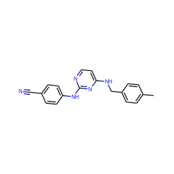 Cc1ccc(CNc2ccnc(Nc3ccc(C#N)cc3)n2)cc1 ZINC000244200005