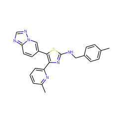 Cc1ccc(CNc2nc(-c3cccc(C)n3)c(-c3ccc4ncnn4c3)s2)cc1 ZINC000084739926