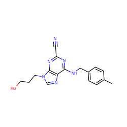 Cc1ccc(CNc2nc(C#N)nc3c2ncn3CCCO)cc1 ZINC000014977827