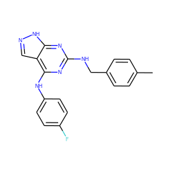 Cc1ccc(CNc2nc(Nc3ccc(F)cc3)c3cn[nH]c3n2)cc1 ZINC000096928444