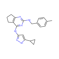 Cc1ccc(CNc2nc3c(c(Nc4cc(C5CC5)[nH]n4)n2)CCC3)cc1 ZINC000299865374