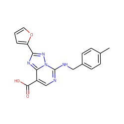 Cc1ccc(CNc2ncc(C(=O)O)c3nc(-c4ccco4)nn23)cc1 ZINC000299833945