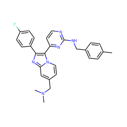 Cc1ccc(CNc2nccc(-c3c(-c4ccc(F)cc4)nc4cc(CN(C)C)ccn34)n2)cc1 ZINC000028963707