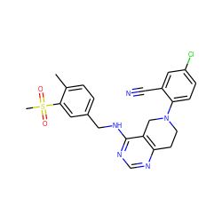 Cc1ccc(CNc2ncnc3c2CN(c2ccc(Cl)cc2C#N)CC3)cc1S(C)(=O)=O ZINC000148439559