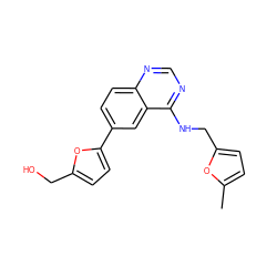 Cc1ccc(CNc2ncnc3ccc(-c4ccc(CO)o4)cc23)o1 ZINC000061931499