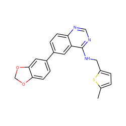 Cc1ccc(CNc2ncnc3ccc(-c4ccc5c(c4)OCO5)cc23)s1 ZINC000036382599