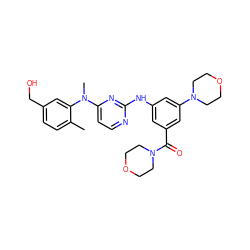 Cc1ccc(CO)cc1N(C)c1ccnc(Nc2cc(C(=O)N3CCOCC3)cc(N3CCOCC3)c2)n1 ZINC000071315947