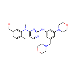 Cc1ccc(CO)cc1N(C)c1ccnc(Nc2cc(CN3CCOCC3)cc(N3CCOCC3)c2)n1 ZINC000071330036