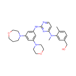 Cc1ccc(CO)cc1N(C)c1ccnc(Nc2cc(N3CCCOCC3)cc(N3CCOCC3)c2)n1 ZINC000071319334