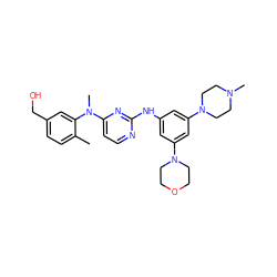 Cc1ccc(CO)cc1N(C)c1ccnc(Nc2cc(N3CCOCC3)cc(N3CCN(C)CC3)c2)n1 ZINC000071316394