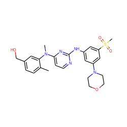 Cc1ccc(CO)cc1N(C)c1ccnc(Nc2cc(N3CCOCC3)cc(S(C)(=O)=O)c2)n1 ZINC000071317052