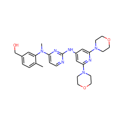 Cc1ccc(CO)cc1N(C)c1ccnc(Nc2cc(N3CCOCC3)nc(N3CCOCC3)c2)n1 ZINC000071329634