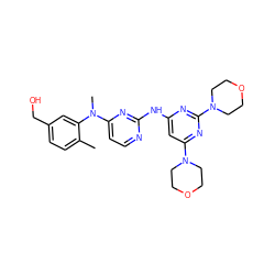 Cc1ccc(CO)cc1N(C)c1ccnc(Nc2cc(N3CCOCC3)nc(N3CCOCC3)n2)n1 ZINC000071318540