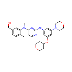 Cc1ccc(CO)cc1N(C)c1ccnc(Nc2cc(OC3CCOCC3)cc(N3CCOCC3)c2)n1 ZINC000071316355