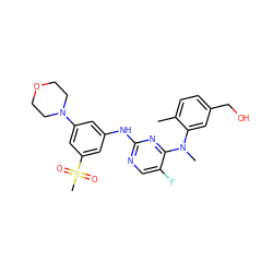 Cc1ccc(CO)cc1N(C)c1nc(Nc2cc(N3CCOCC3)cc(S(C)(=O)=O)c2)ncc1F ZINC001772645175