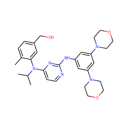 Cc1ccc(CO)cc1N(c1ccnc(Nc2cc(N3CCOCC3)cc(N3CCOCC3)c2)n1)C(C)C ZINC000071329244