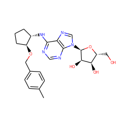 Cc1ccc(CO[C@H]2CCC[C@@H]2Nc2ncnc3c2ncn3[C@H]2O[C@H](CO)[C@@H](O)[C@H]2O)cc1 ZINC000096169055