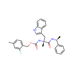 Cc1ccc(COC(=O)N[C@](C)(Cc2c[nH]c3ccccc23)C(=O)N[C@@H](C)c2ccccc2)c(F)c1 ZINC000013744138