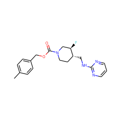 Cc1ccc(COC(=O)N2CC[C@@H](CNc3ncccn3)[C@H](F)C2)cc1 ZINC000006716891