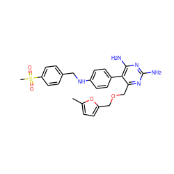 Cc1ccc(COCc2nc(N)nc(N)c2-c2ccc(NCc3ccc(S(C)(=O)=O)cc3)cc2)o1 ZINC000028571977