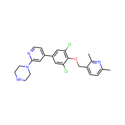 Cc1ccc(COc2c(Cl)cc(-c3ccnc(N4CCNCC4)c3)cc2Cl)c(C)n1 ZINC001772600217