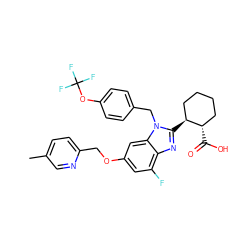 Cc1ccc(COc2cc(F)c3nc([C@H]4CCCC[C@@H]4C(=O)O)n(Cc4ccc(OC(F)(F)F)cc4)c3c2)nc1 ZINC000226024237