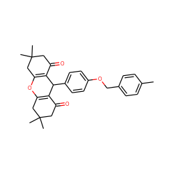 Cc1ccc(COc2ccc(C3C4=C(CC(C)(C)CC4=O)OC4=C3C(=O)CC(C)(C)C4)cc2)cc1 ZINC000012466911