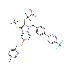 Cc1ccc(COc2ccc3c(c2)c(SC(C)(C)C)c(CC(C)(C)C(=O)O)n3Cc2ccc(-c3ccc(C(F)(F)F)cn3)cc2)nc1 ZINC000082138072