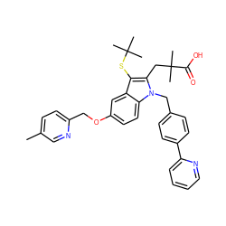 Cc1ccc(COc2ccc3c(c2)c(SC(C)(C)C)c(CC(C)(C)C(=O)O)n3Cc2ccc(-c3ccccn3)cc2)nc1 ZINC000073169139