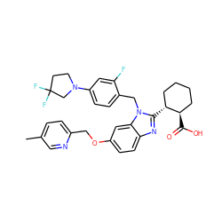 Cc1ccc(COc2ccc3nc([C@@H]4CCCC[C@H]4C(=O)O)n(Cc4ccc(N5CCC(F)(F)C5)cc4F)c3c2)nc1 ZINC000221570337